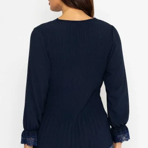 Pala D'oro Pleated Lace Trim Top In Navy*Women Tops & Blouses