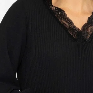 Pala D'oro Pleated Lace Trim Top In Black*Women Tops & Blouses