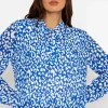 Pala D'oro Pleated Pussybow Blouse In Blue Animal Print*Women Tops & Blouses