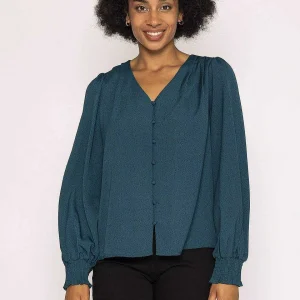 Rowen Avenue Polka Dot Print V Neck Top In Teal*Women Tops & Blouses