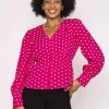 Rowen Avenue Polka Dot V-Neck Blouse In Pink*Women Tops & Blouses