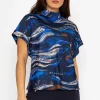 Pala D'oro Printed High Neck Sateen Top In Blue*Women Tops & Blouses