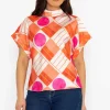 Pala D'Oro Printed High Neck Sateen Top In Orange*Women Tops & Blouses