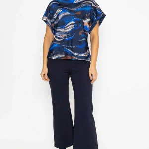 Pala D'oro Printed High Neck Sateen Top In Blue*Women Tops & Blouses