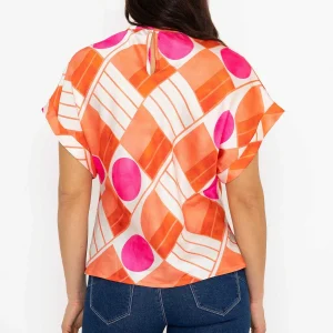 Pala D'Oro Printed High Neck Sateen Top In Orange*Women Tops & Blouses