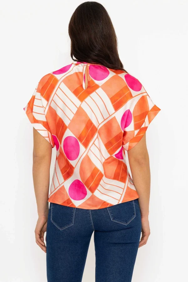 Pala D'Oro Printed High Neck Sateen Top In Orange*Women Tops & Blouses