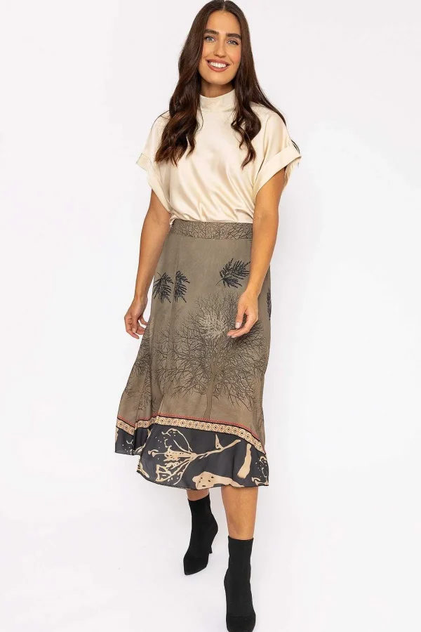 Pala D'oro Printed Midi Skirt In Khaki*Women Skirts & Shorts