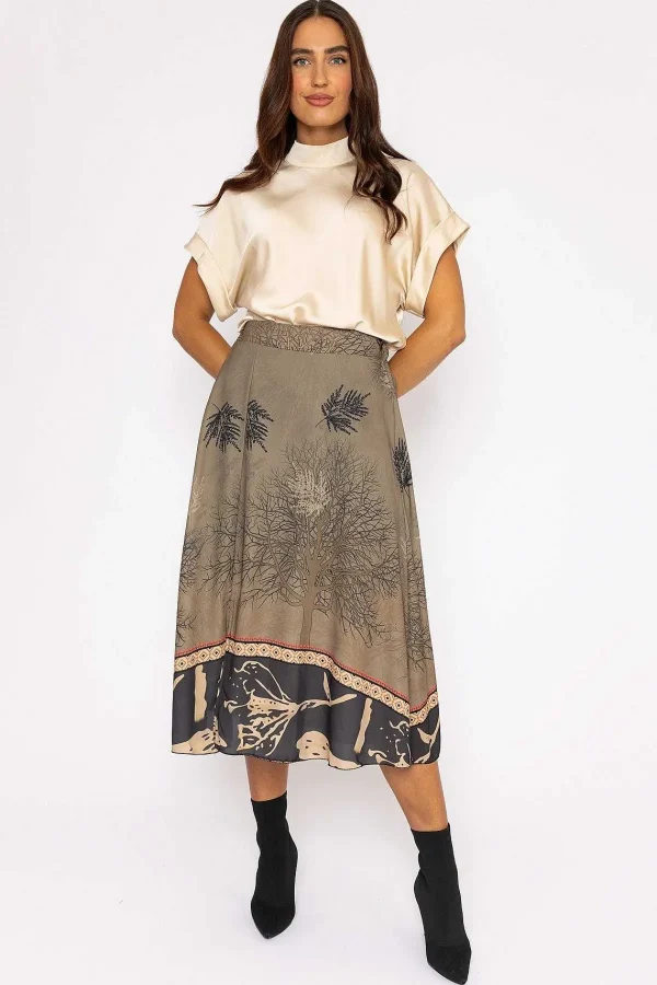 Pala D'oro Printed Midi Skirt In Khaki*Women Skirts & Shorts