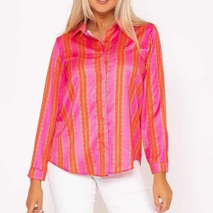 Pala D'oro Printed Sateen Shirt In Pink Print*Women Tops & Blouses