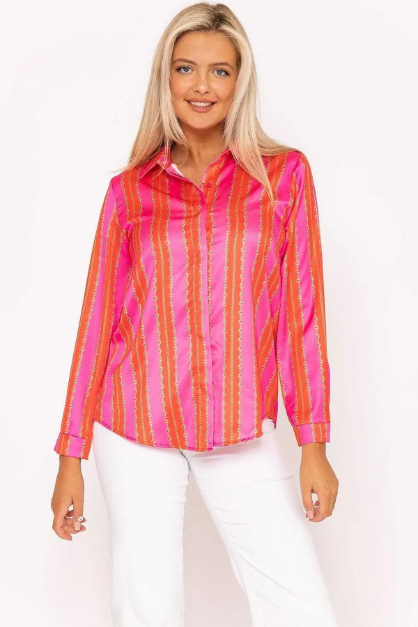 Pala D'oro Printed Sateen Shirt In Pink Print*Women Tops & Blouses