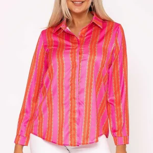 Pala D'oro Printed Sateen Shirt In Pink Print*Women Tops & Blouses