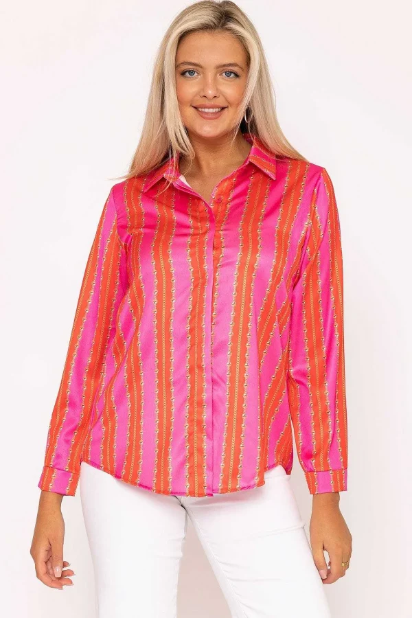 Pala D'oro Printed Sateen Shirt In Pink Print*Women Tops & Blouses