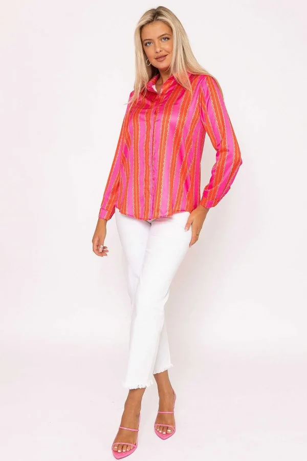 Pala D'oro Printed Sateen Shirt In Pink Print*Women Tops & Blouses