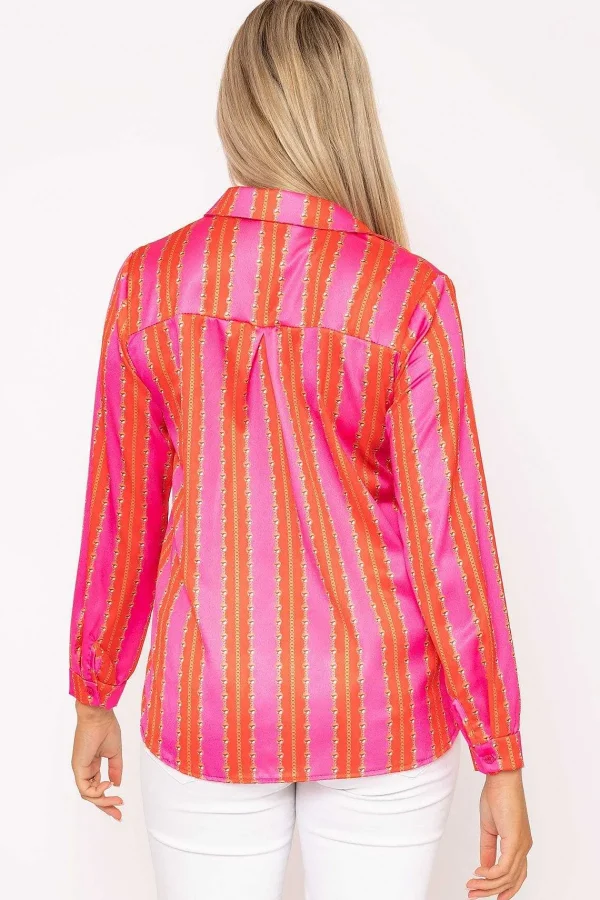 Pala D'oro Printed Sateen Shirt In Pink Print*Women Tops & Blouses