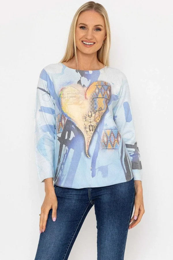 Pala D'oro Printed V-Neck Jumper In Blue*Women Jumpers & Cardigans