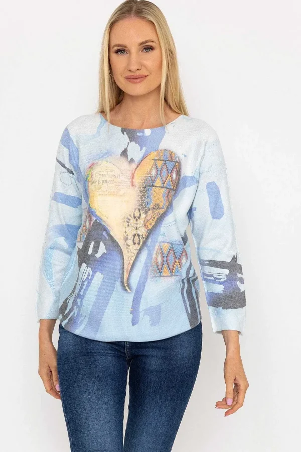 Pala D'oro Printed V-Neck Jumper In Blue*Women Jumpers & Cardigans