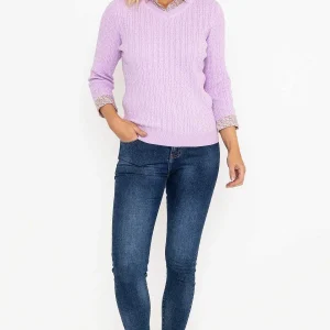 Voulez Vous Purple Cable Knit Sweater With Shirt Collar*Women Jumpers & Cardigans