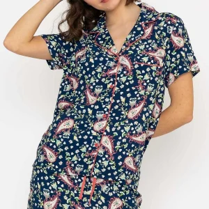 Cherish Accessories Pyjama Set With 3/4 Leg In Navy Print*Women Nightwear