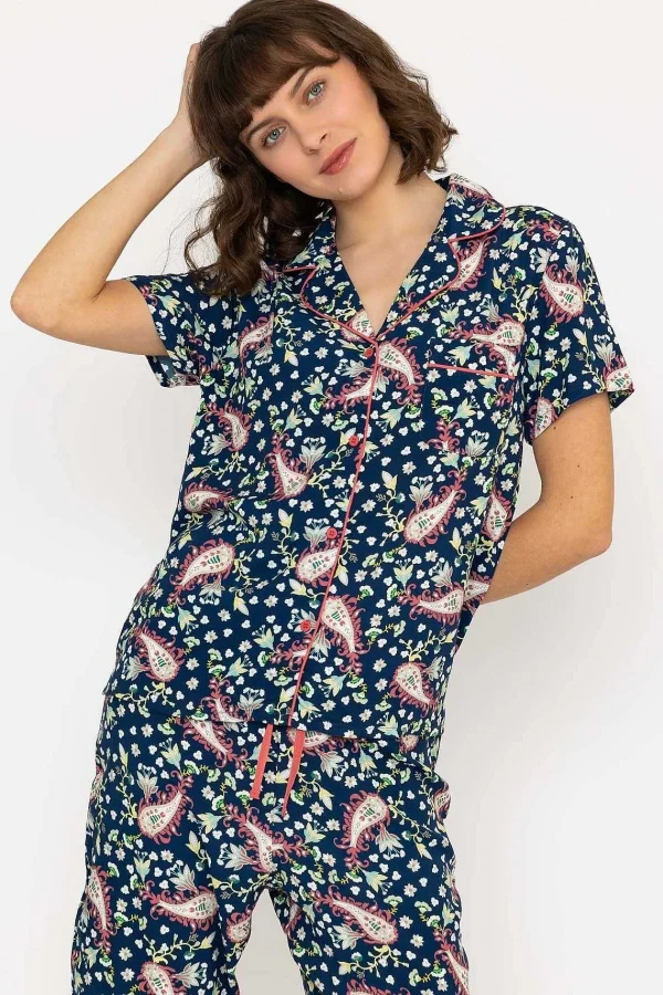 Cherish Accessories Pyjama Set With 3/4 Leg In Navy Print*Women Nightwear