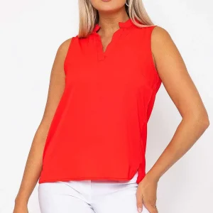 Rowen Avenue Red Scallop Trim Sleeveless Top*Women Tops & Blouses