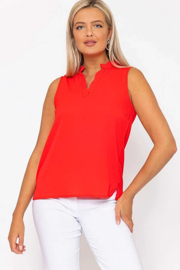 Rowen Avenue Red Scallop Trim Sleeveless Top*Women Tops & Blouses