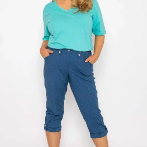 Ulla Popken Roll-Tab Hem Stretch Cargo Pants In Blue*Women Jeans & Trousers