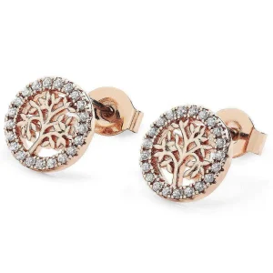 Tipperary Crystal Jewellery Rose Gold Tree And Cz Circle Stud Earrings* Boxed Gifts