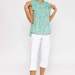 Rowen Avenue Ruffle Blouse In Aqua Floral Print*Women Tops & Blouses