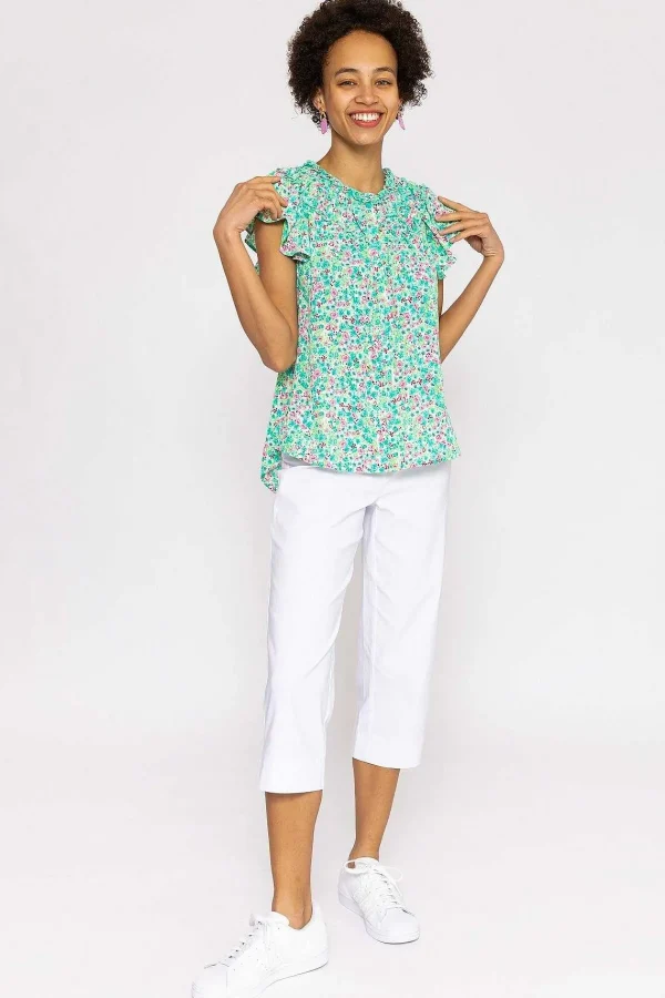 Rowen Avenue Ruffle Blouse In Aqua Floral Print*Women Tops & Blouses