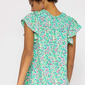 Rowen Avenue Ruffle Blouse In Aqua Floral Print*Women Tops & Blouses