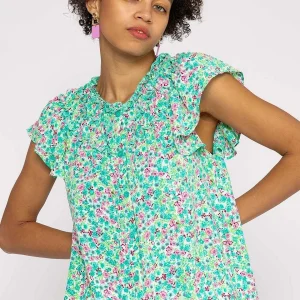 Rowen Avenue Ruffle Blouse In Aqua Floral Print*Women Tops & Blouses