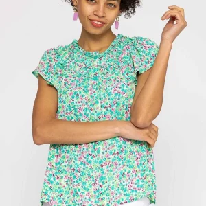 Rowen Avenue Ruffle Blouse In Aqua Floral Print*Women Tops & Blouses