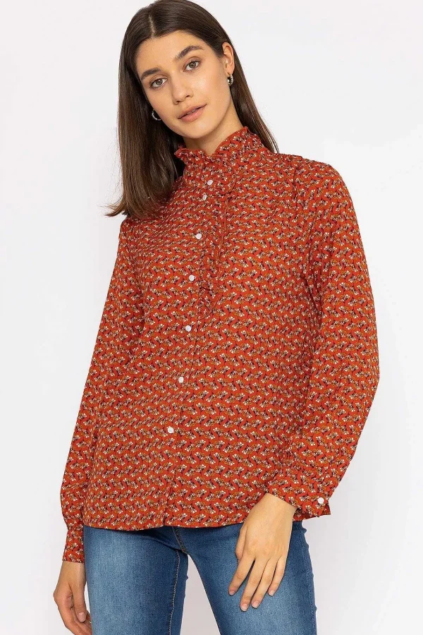 Rowen Avenue Ruffle Blouse In Rust Print*Women Tops & Blouses