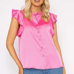 Rowen Avenue Ruffle Satin Shirt In Pink*Women Tops & Blouses