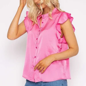 Rowen Avenue Ruffle Satin Shirt In Pink*Women Tops & Blouses