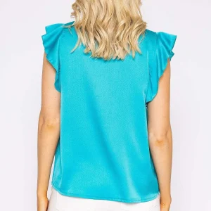 Rowen Avenue Ruffle Satin Shirt In Teal*Women Tops & Blouses