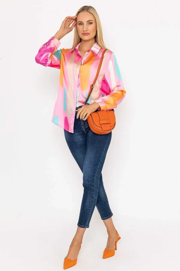 Pala D'oro Sateen Print Shirt In Pink Print*Women Tops & Blouses