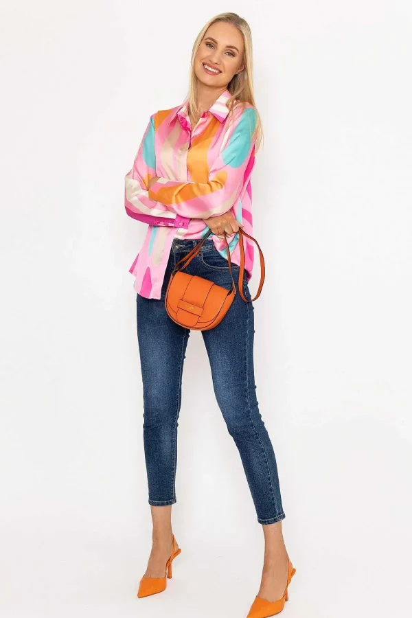 Pala D'oro Sateen Print Shirt In Pink Print*Women Tops & Blouses