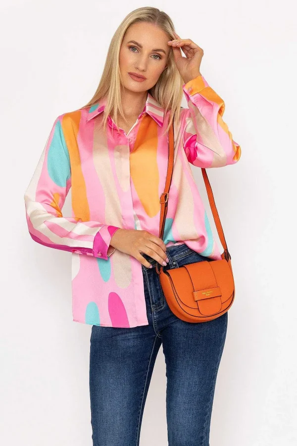 Pala D'oro Sateen Print Shirt In Pink Print*Women Tops & Blouses