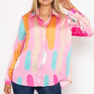 Pala D'oro Sateen Print Shirt In Pink Print*Women Tops & Blouses