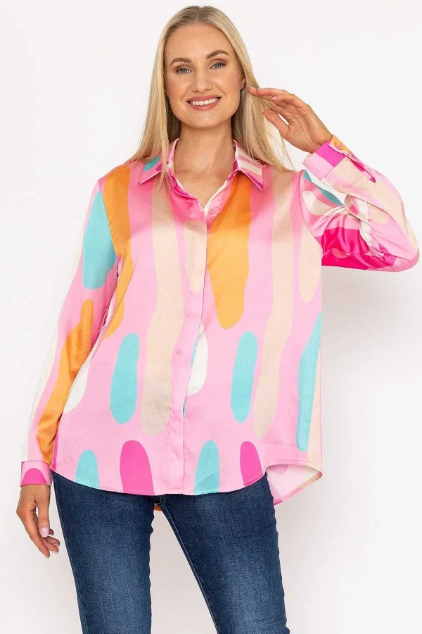 Pala D'oro Sateen Print Shirt In Pink Print*Women Tops & Blouses