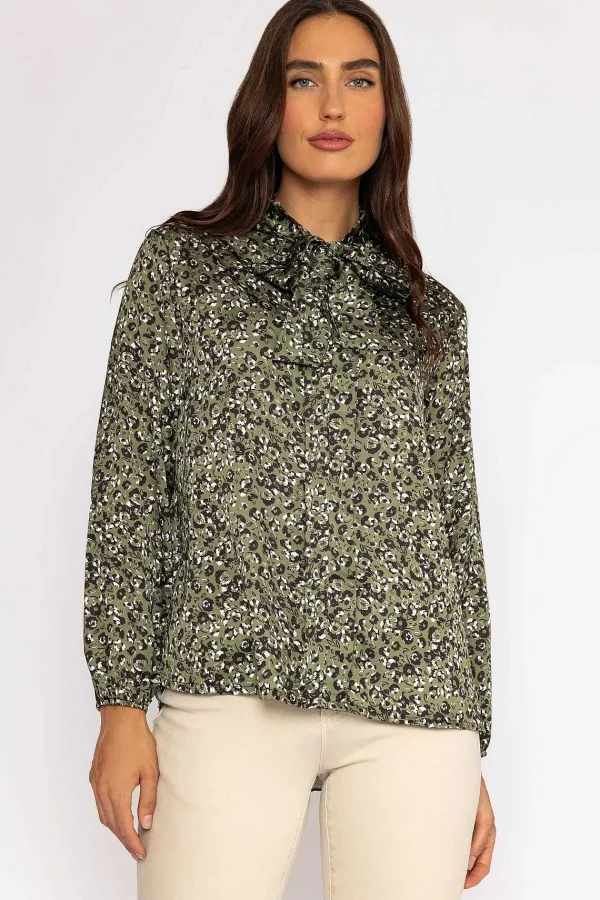 Pala D'oro Sateen Pussybow Blouse In Khaki*Women Tops & Blouses