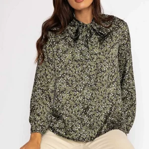 Pala D'oro Sateen Pussybow Blouse In Khaki*Women Tops & Blouses