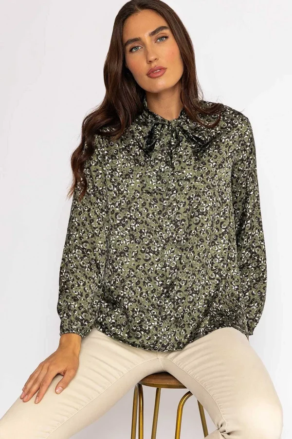 Pala D'oro Sateen Pussybow Blouse In Khaki*Women Tops & Blouses