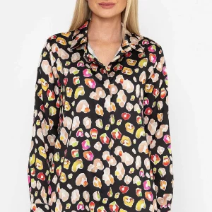 Pala D'oro Sateen Shirt In Black Print*Women Tops & Blouses