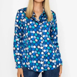 Pala D'oro Sateen Shirt In Blue And Navy Print*Women Tops & Blouses