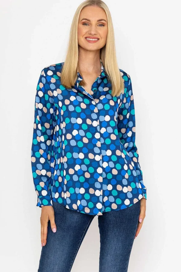 Pala D'oro Sateen Shirt In Blue And Navy Print*Women Tops & Blouses