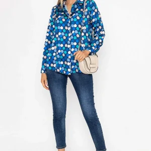 Pala D'oro Sateen Shirt In Blue And Navy Print*Women Tops & Blouses