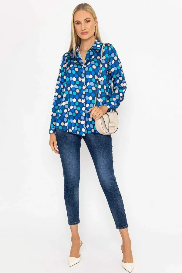 Pala D'oro Sateen Shirt In Blue And Navy Print*Women Tops & Blouses