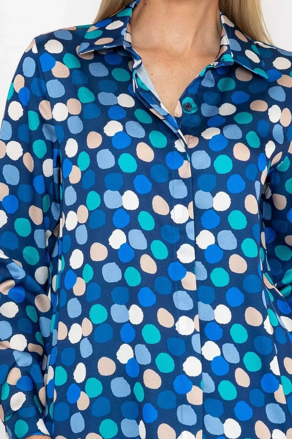 Pala D'oro Sateen Shirt In Blue And Navy Print*Women Tops & Blouses